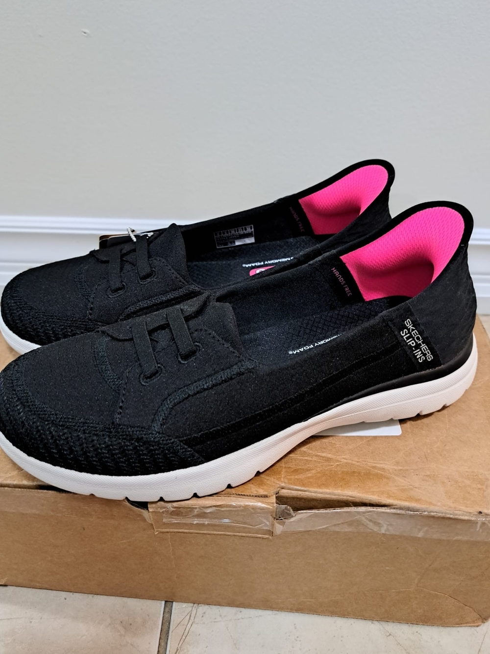 Skechers Black Slip-On Athletic Sneakers with Pink Lining
